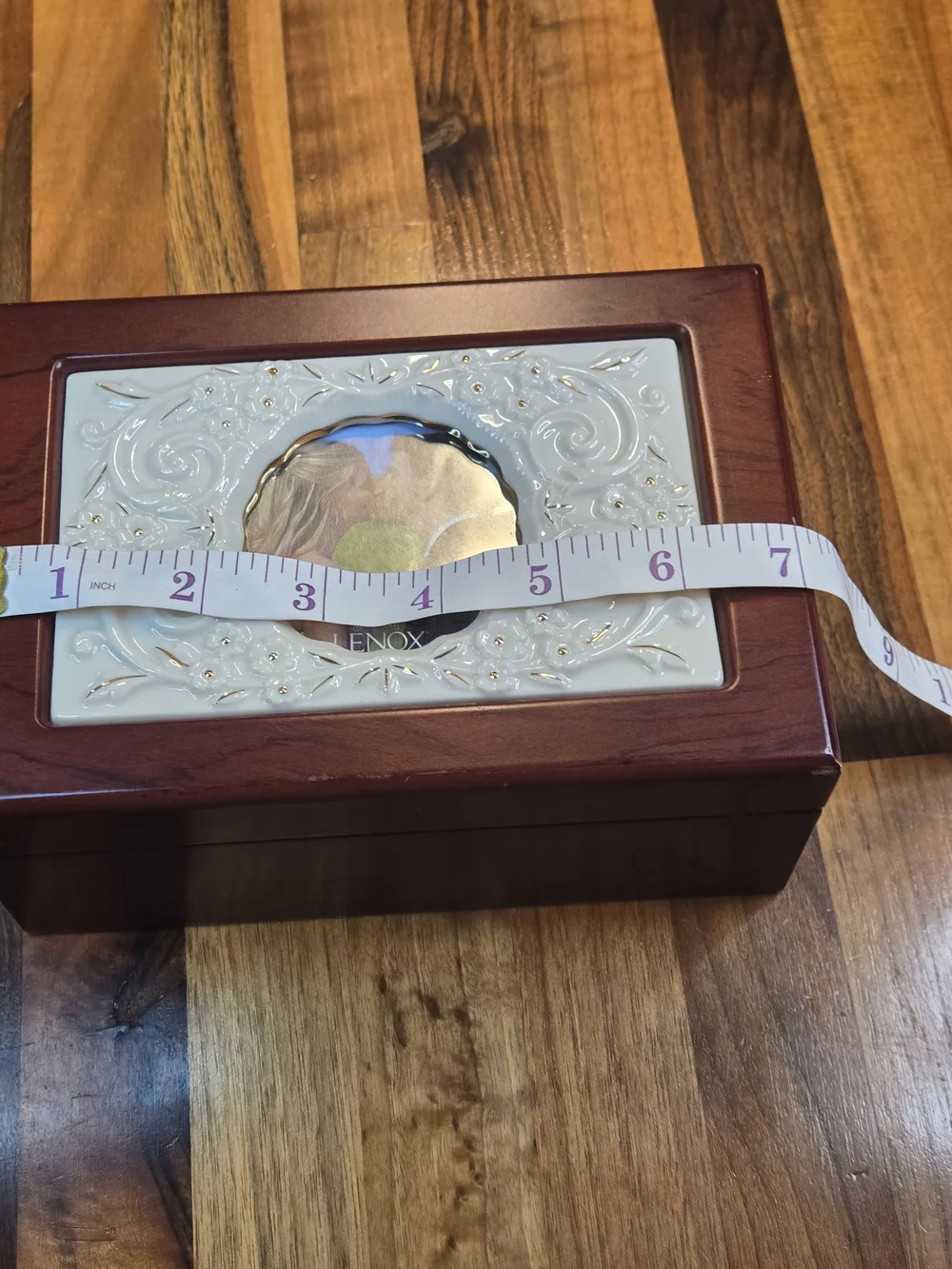 Lenox Cherished Memories Wooden Jewelry Box Picture Frame Lid Cream Velvet